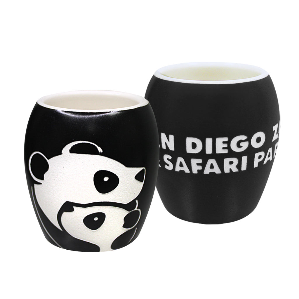 PANDA MOM AND BABY CUB SHOT GLASS BLACK ETCHED