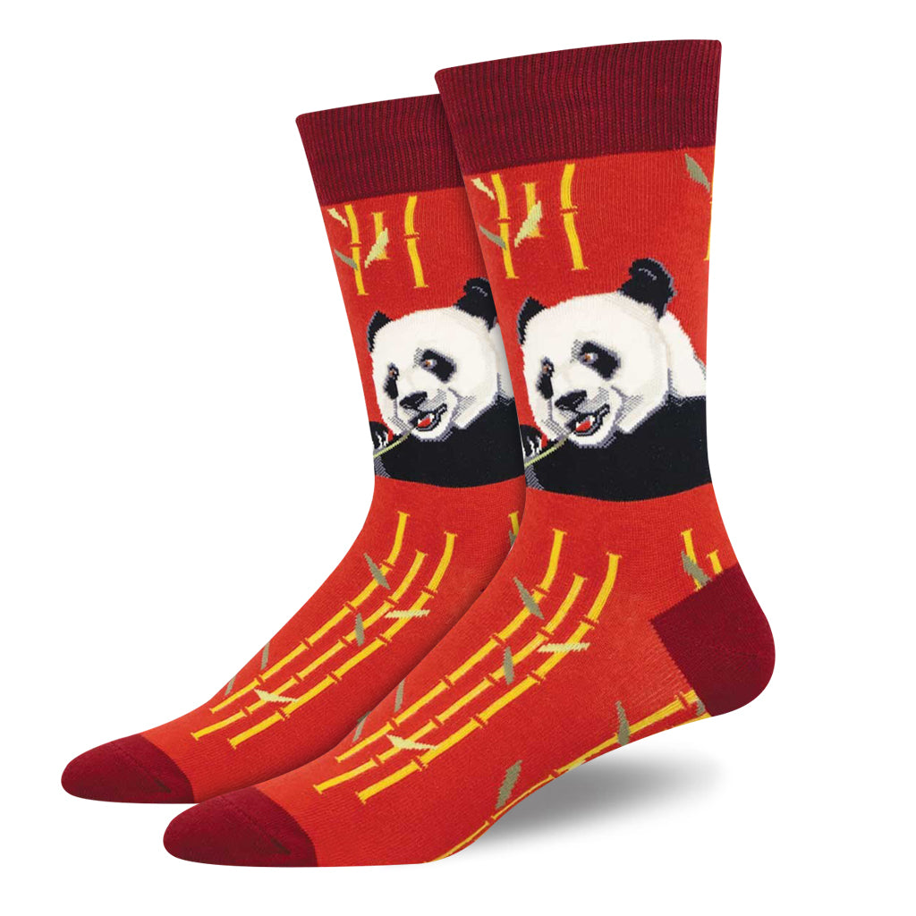 SOCKSMITH MENS GIANT PANDA CREW SOCKS RED PANDA FACE BAMBOO