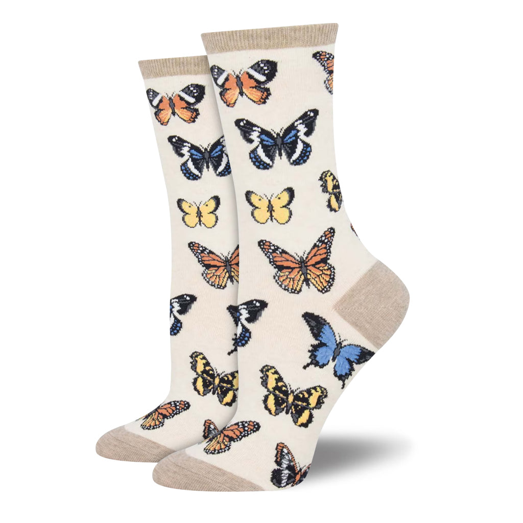 IVORY MAJESTIC BUTTERFLY LADIES WOMENS CREW SOCKS