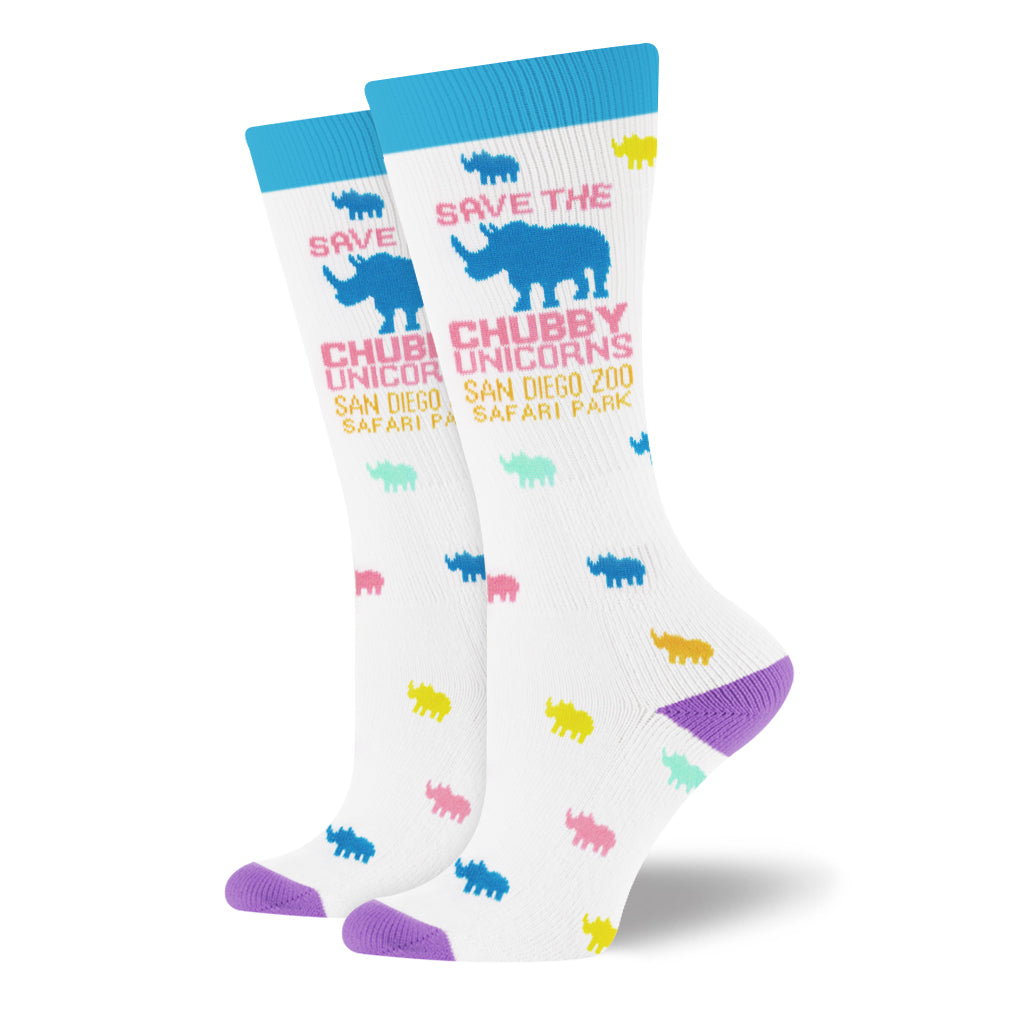 SAVE THE CHUBBY UNICORNS MULTI COLORED LADIES WOMENS CREW SOCKS
