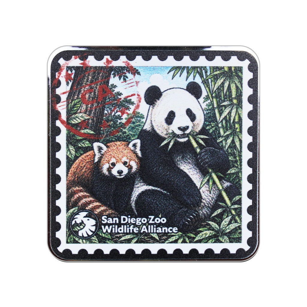 chrome sticker with red panda and giant panda design for the San Diego Zoo Wildlife Alliance