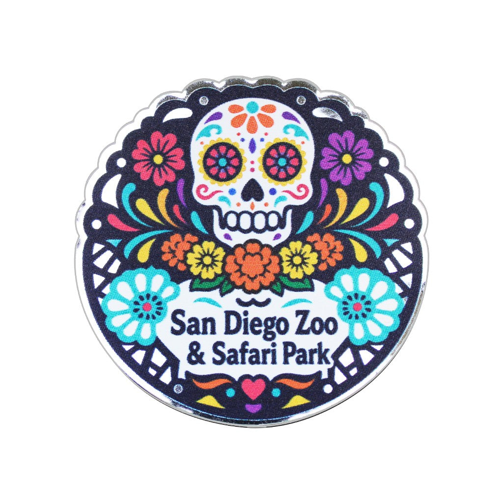 DIA DE LOS MUERTOS SUGAR SKULL CHROME STICKER DECAL SAN DIEGO ZOO & SAFARI PARK