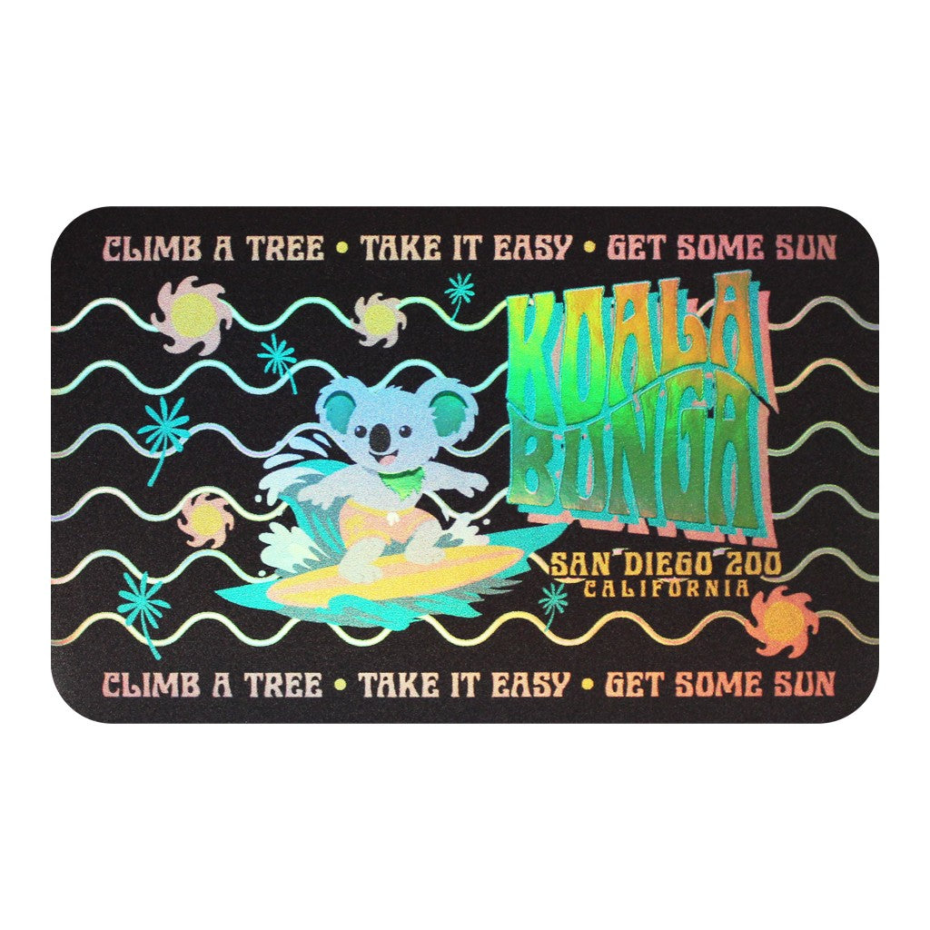 CHROME FINISH KOALABUNGA SURFING KOALA DECAL STICKER SAN DIEGO ZOO CALIFORNIA 