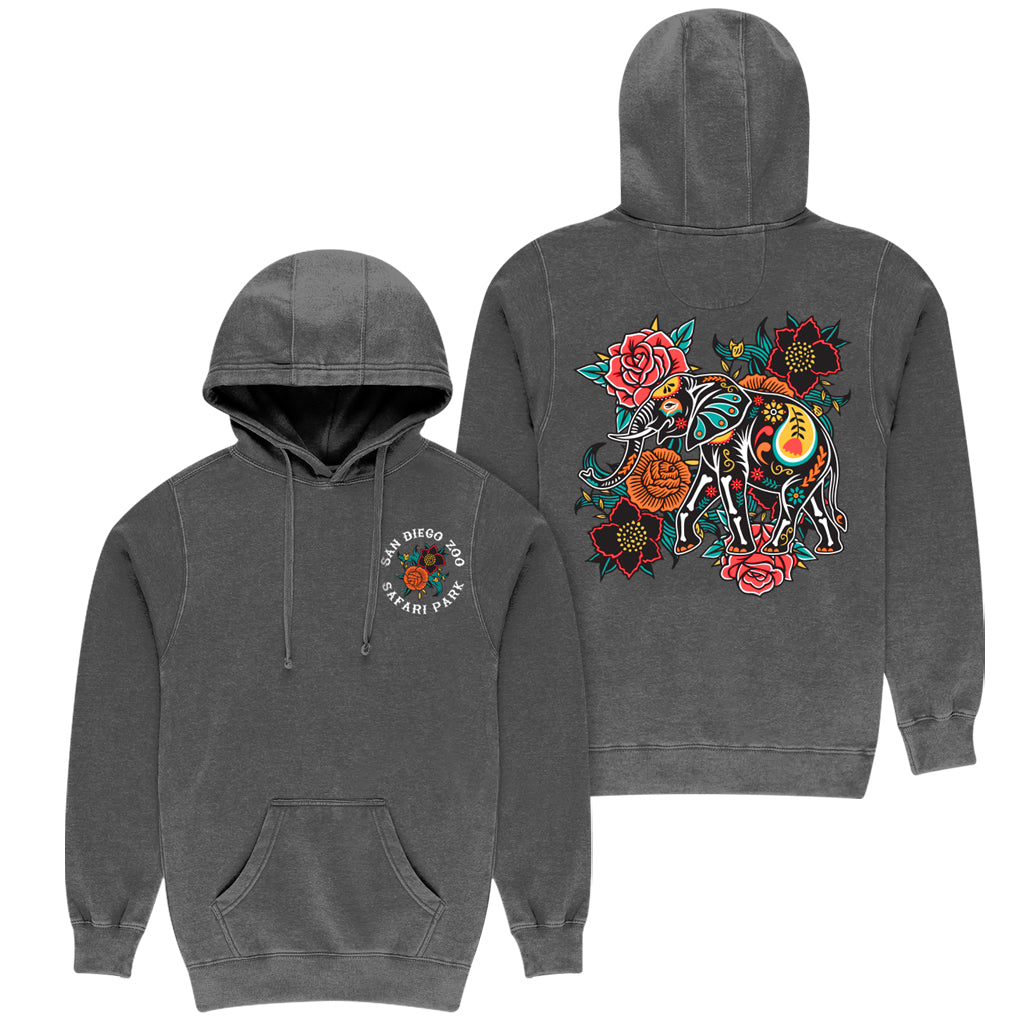 DIA DE LOS MUERTOS INSPIRED ELEPHANT HOODED SWEATSHIRT UNISEX MENS 