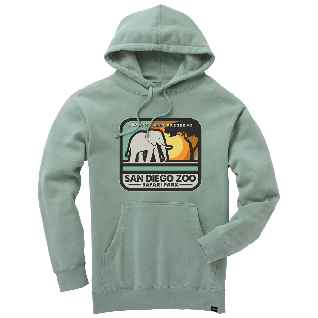 PROTECT AND PRESERVE AFRICAN ELEPHANT SUNSET MOSS GREEN PULLOVER HOODY HOODIE SWEATSHIRT 