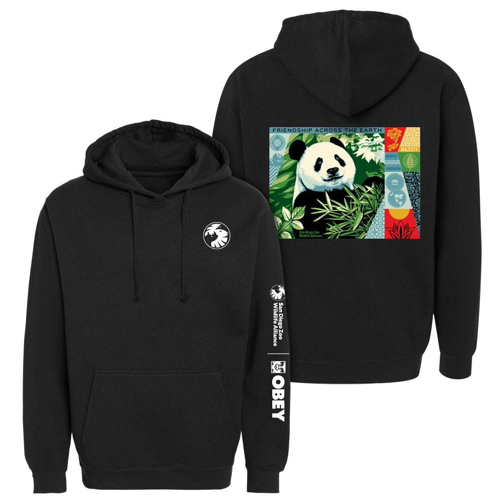 SHEPARD FAIREY OBEY GIANT PANDA UNISEX T-SHIRT BLACK HOODED SWEATSHIRT HOODIE FRIENDSHIP ACROSS THE EARTH 