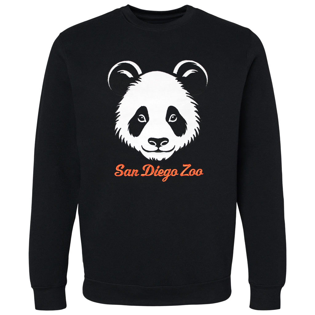 SAN DIEGO ZOO PANDA FACE APPLIQUE SOLD BLACK SWEATSHIRT UNISEX CREW FIT