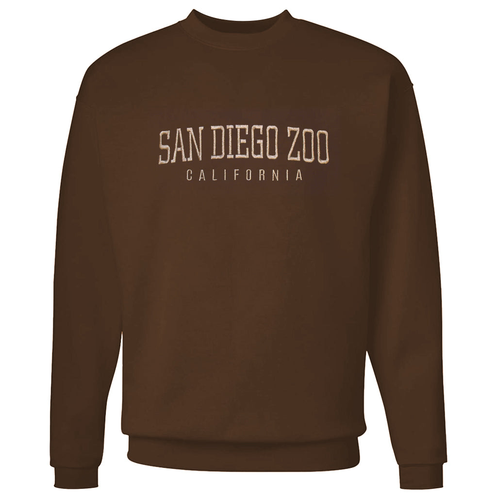 SAN DIEGO ZOO CALIFORNIA CHESTNUT BROWN EMBROIDERED CREW NECK PULLOVER SWEATSHIRT MENS UNISEX