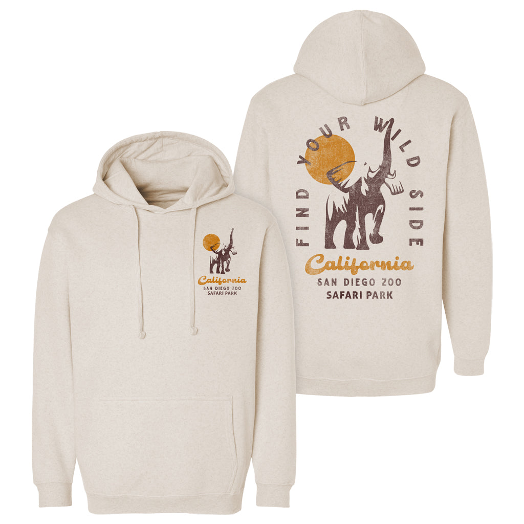 FIND YOUR WILD SIDE ELEPHANT OATMEAL HOODED HOODY SWEATSHIRT