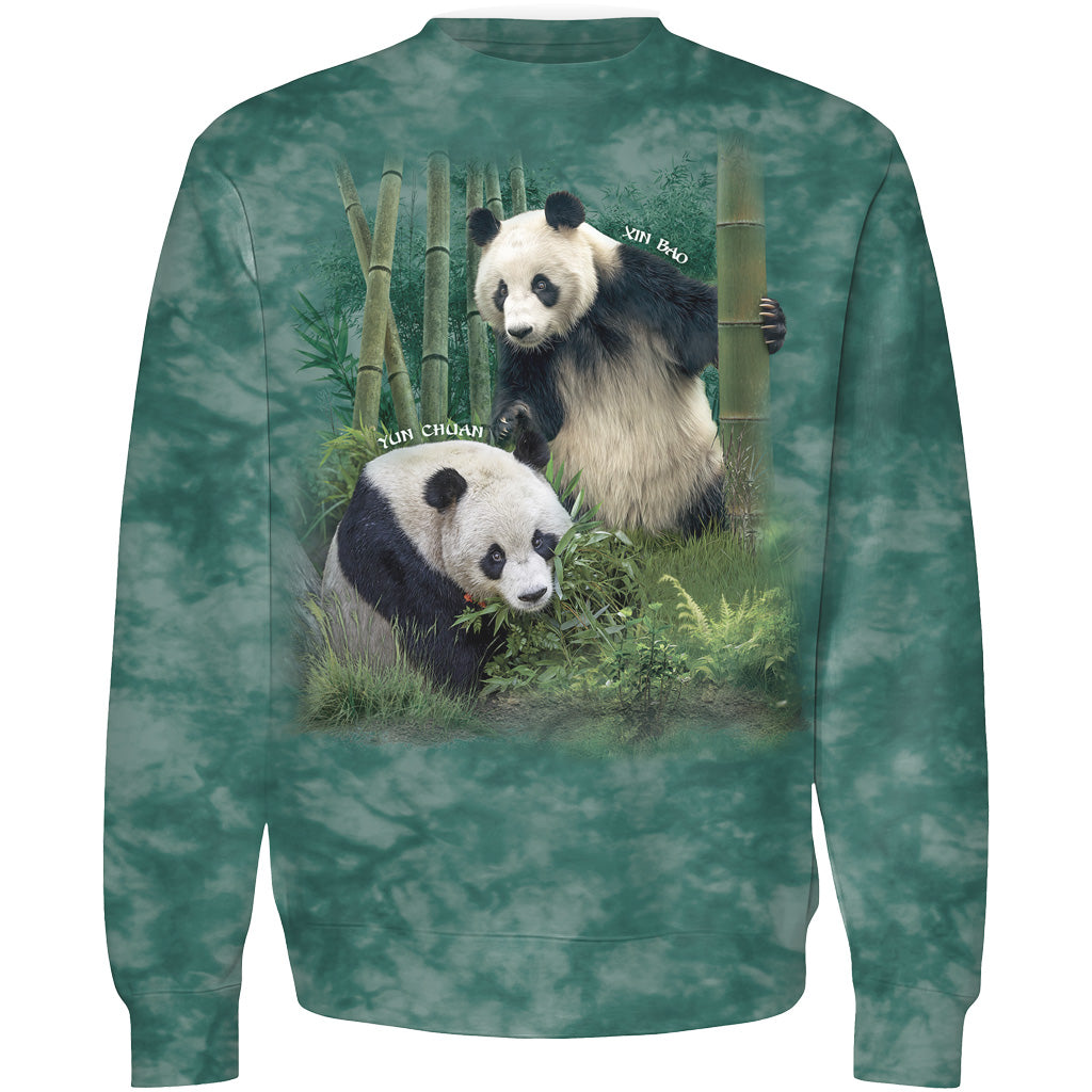 SAN DIEGO ZOO PANDAS ON TIE DYED AQUAMARINE CREW SWEATSHIRT