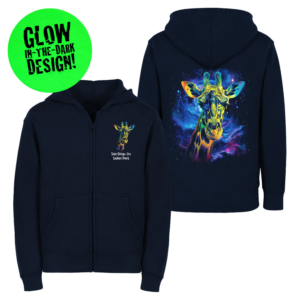 GIRAFFE GLOW IN THE DARK ZIP UP NAVY BLUE SWEATSHIRT HOODED