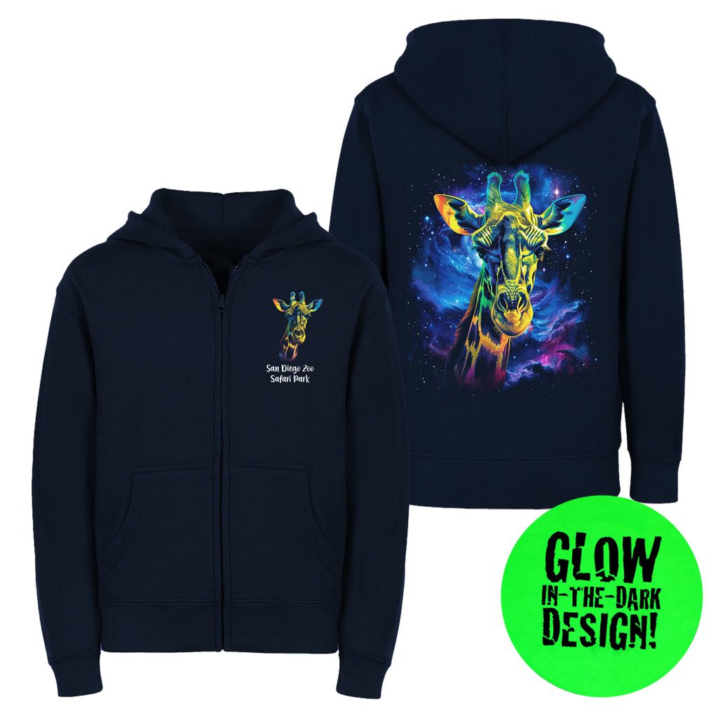 GIRAFFE GLOW IN THE DARK ZIP UP NAVY BLUE SWEATSHIRT HOODED