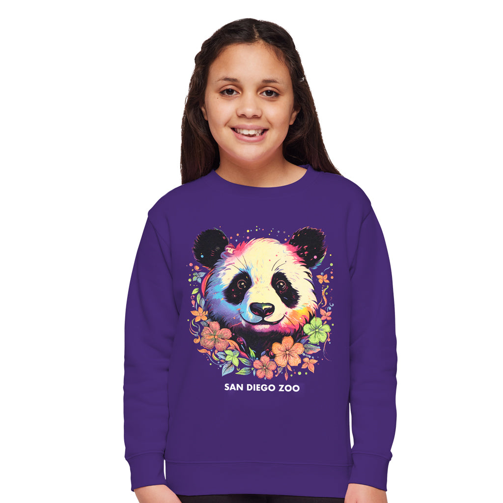 panda Colorful Garden Panda Kids Sweatshirt - ShopZoo