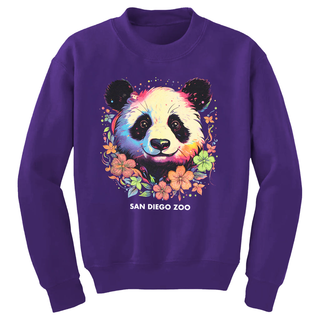 PUPPLE GIRLS COLORFUL GARDEN PANDA GLITTER CREW SWEATSHIRT 