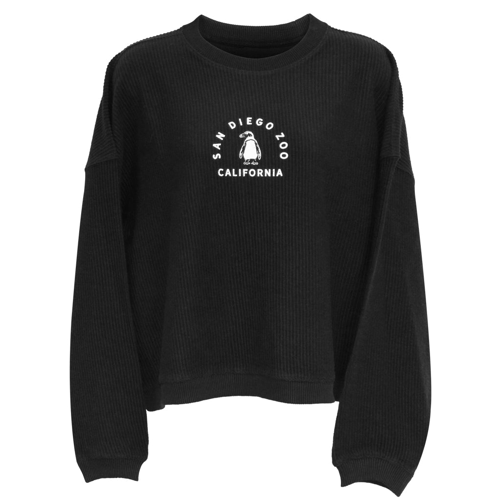 OLYMPIA PENGUIN RIBBED KNIT BLACK SWEATER LADIES WOMEN RELAXED FIT