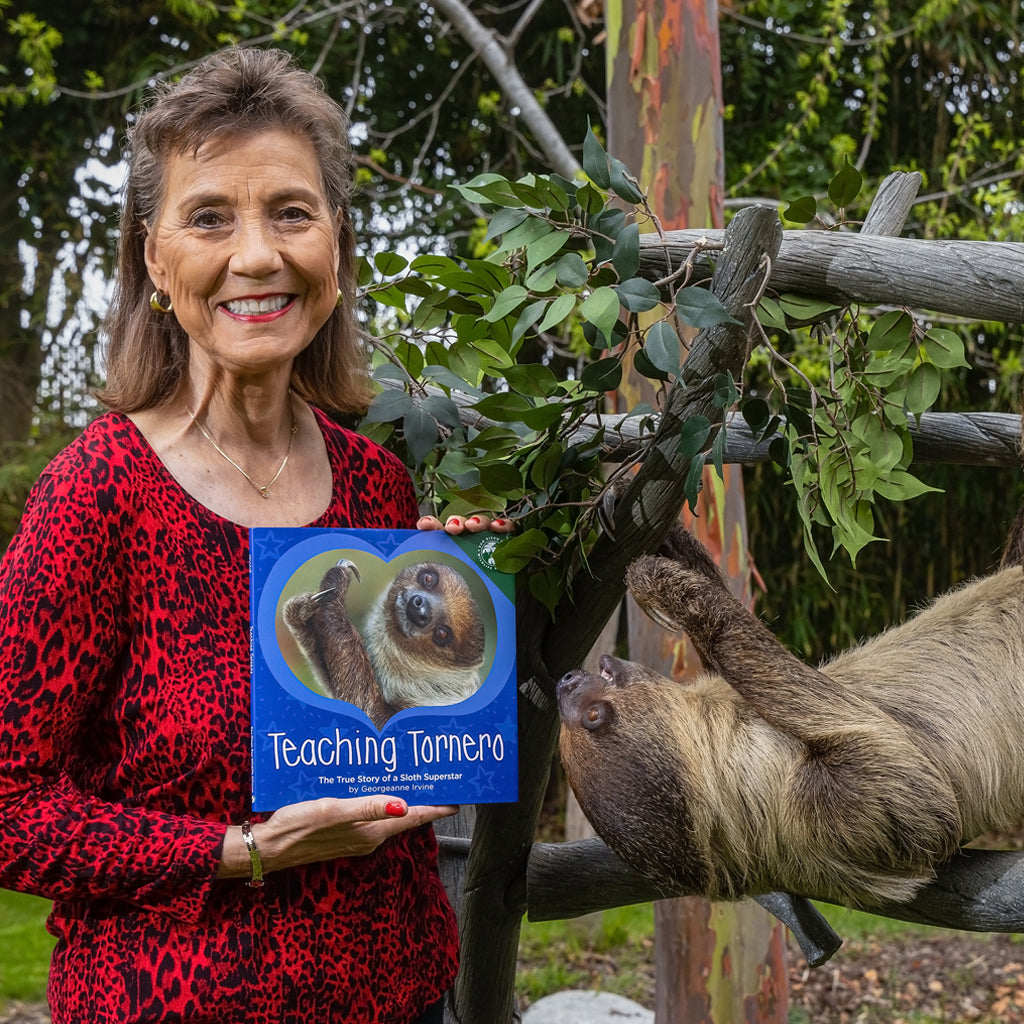 SDZWA Press Author Georgeanne Irvine with Tornero the Sloth