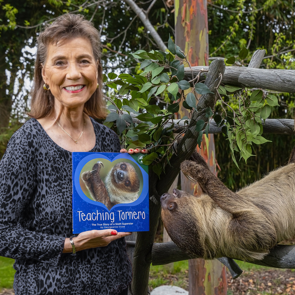 SDZWA Press Author Georgeanne Irvine with Tornero the Sloth