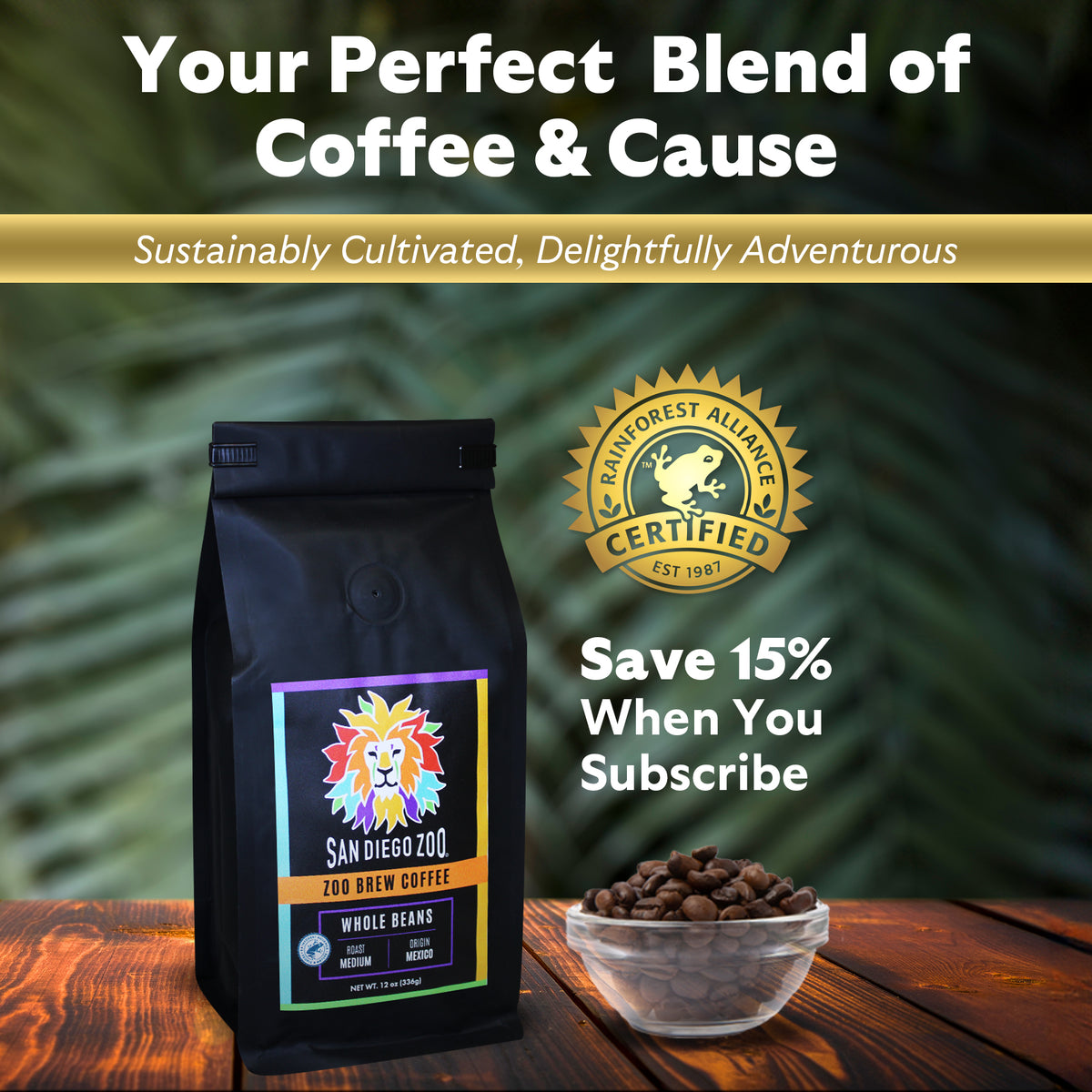 San Diego Zoo Brew Whole Bean Coffee Subscription Save 15% When You Subscribe