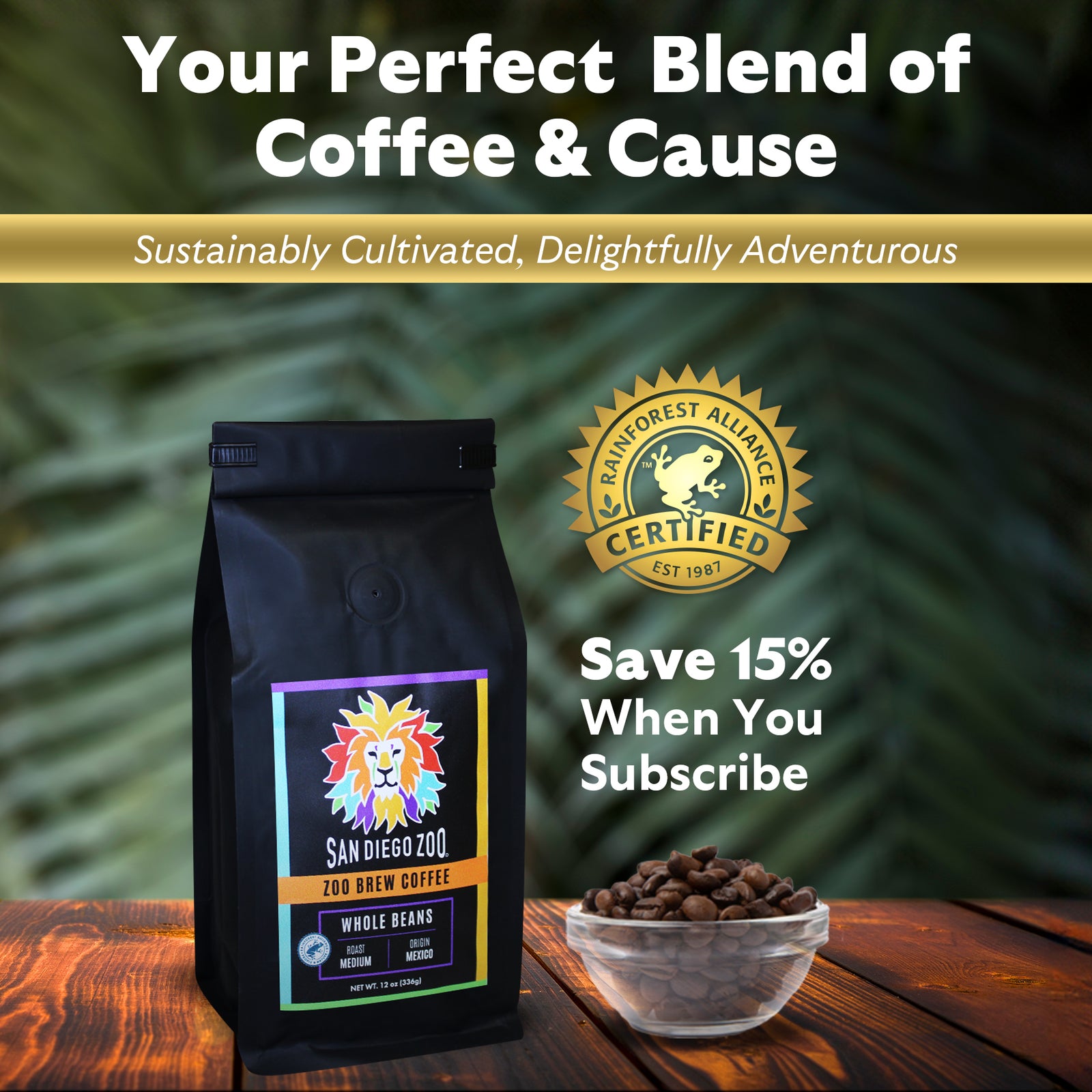 San Diego Zoo Brew Whole Bean Coffee Subscription Save 15% When You Subscribe