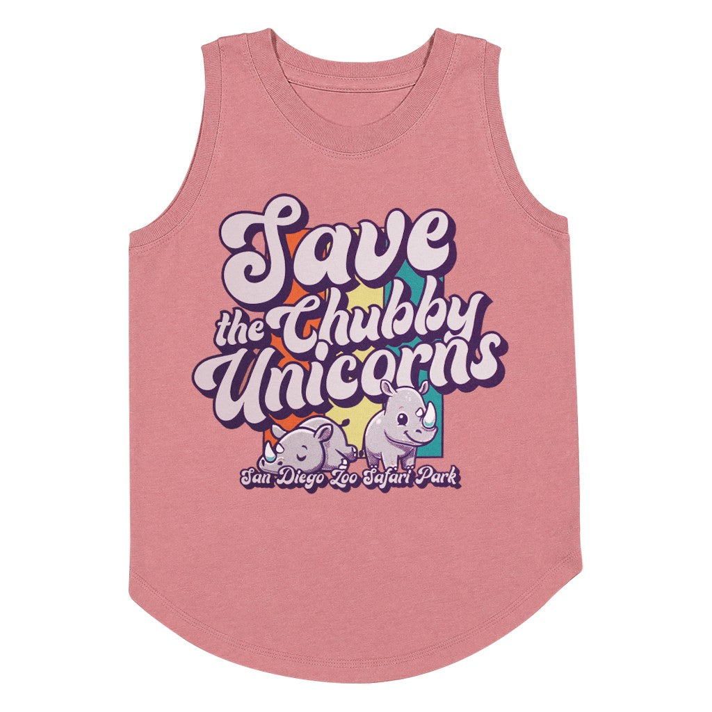 MAUVE PINK GIRLS TANK WITH SAVE THE CHUBBY UNICORNS RAINBOW DESIGN SAN DIEGO ZOO SAFARI PARK
