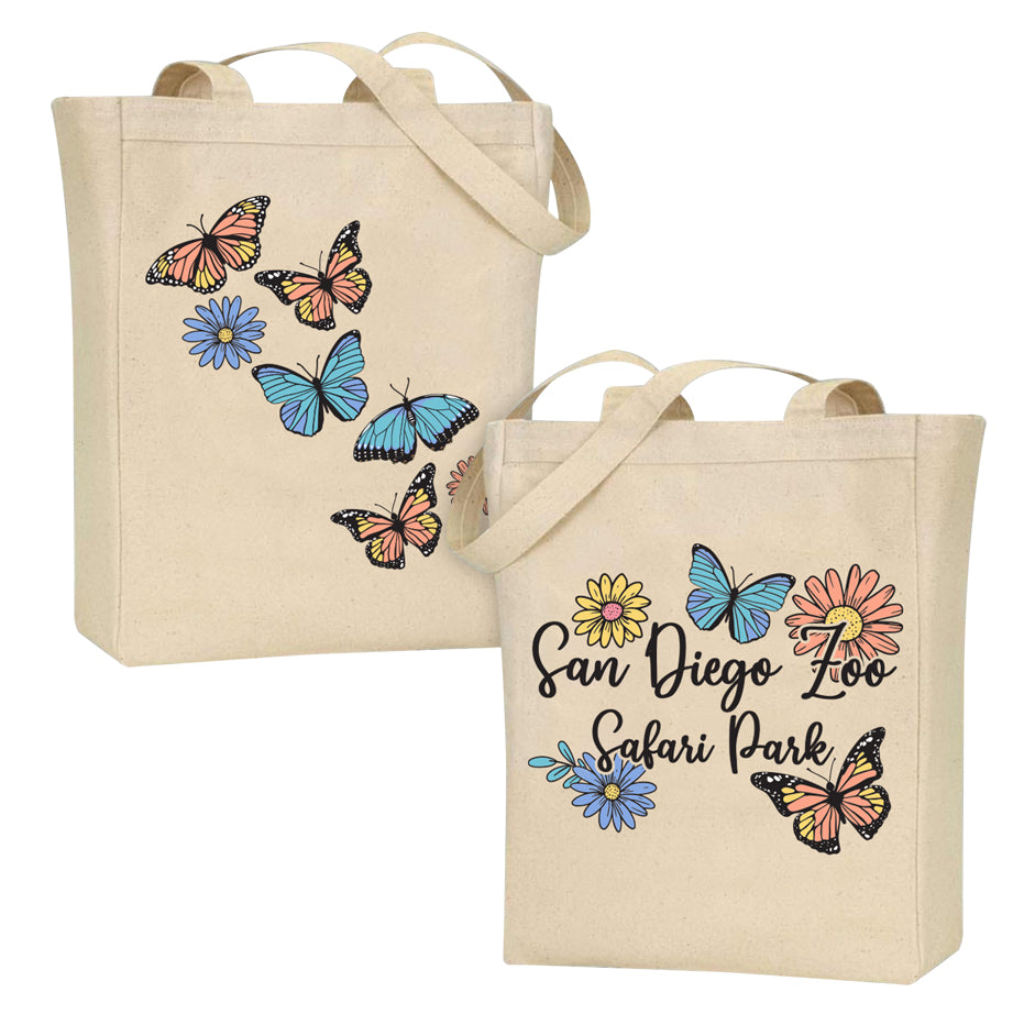 SPRING BUTTERFLY AND DAISY CANVAS TOTE BAG 