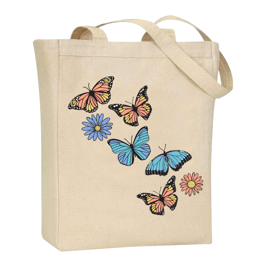 Floral Butterfly Canvas Tote Bag