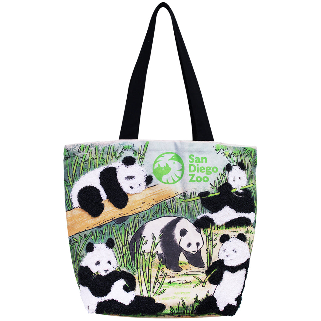 PANDA SCENE SHOPPER TOTE BAG CANVAS EMBROIDERED SAN DIEGO ZOO 