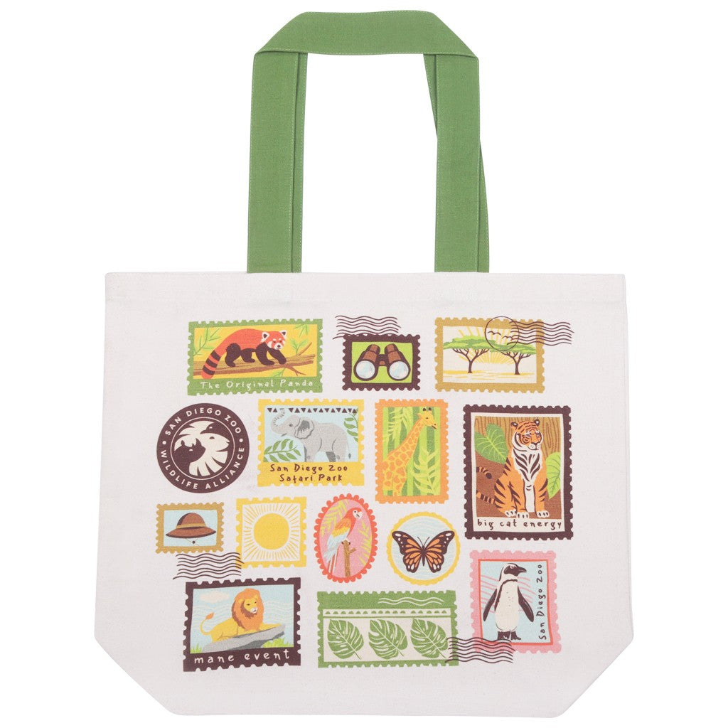 SAN DIEGO ZOO WILDLIFE STAMP COLLECTION CANVAS TOTE BAG