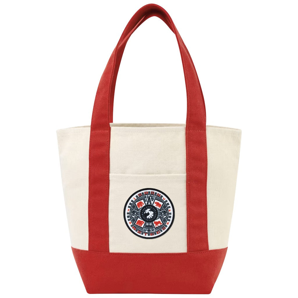 San Diego State University and San Diego Zoo Wildlife Alliance collaboration mini canvas tote bag tan and red Wildlife Heritage emblem