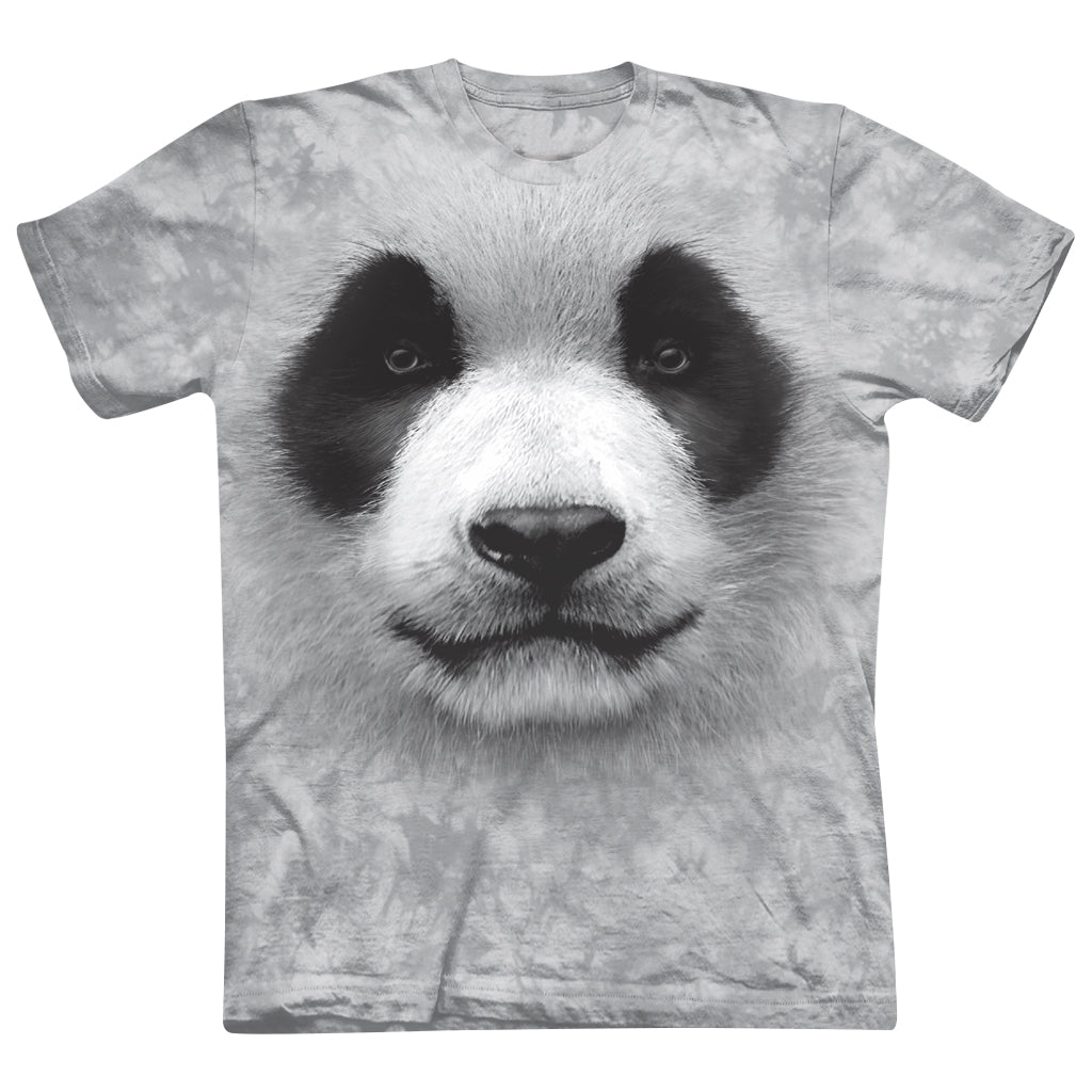 BIG PANDA FACE GRAY TIE-DYE MENS UNISEX CREW NECK TEE SDZWA