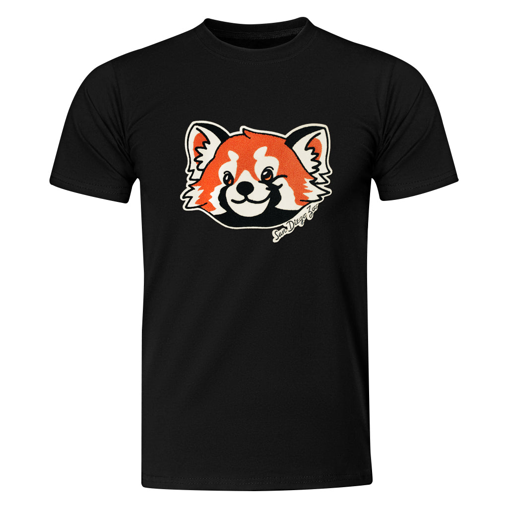 RED PANDA CHENILLE PATCH SAN DIEGO ZOO BLACK TEE ADULT UNISEX