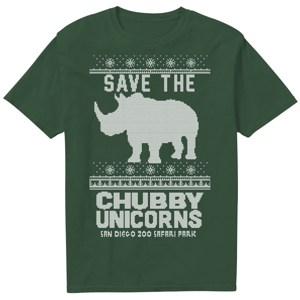 FAIR ISLE STYLE SAVE THE CHUBBY UNICORNS HOLIDAY CHRISTMAS TEE T-SHIRT GREEN