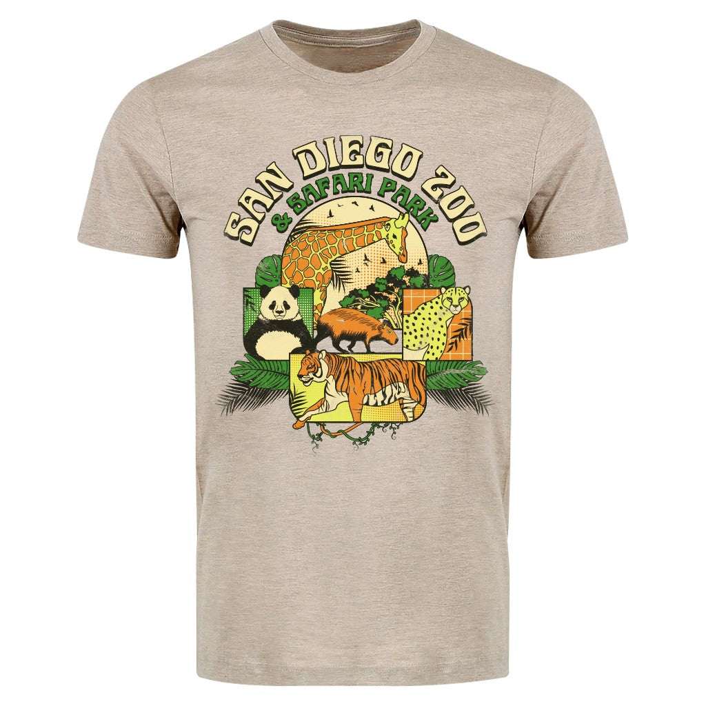 SAN DIEGO ZOO AND SAFARI PARK ZOO-VERSE COMICS MENS UNISEX SHORT SLEEVE TEE IN DUST TAN HEATHER