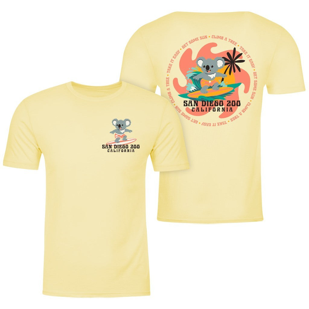 SAN DIEGO ZOO SURFING KOALA LEMON YELLOW MENS UNISEX T-SHIRT TEE KOALABUNGA