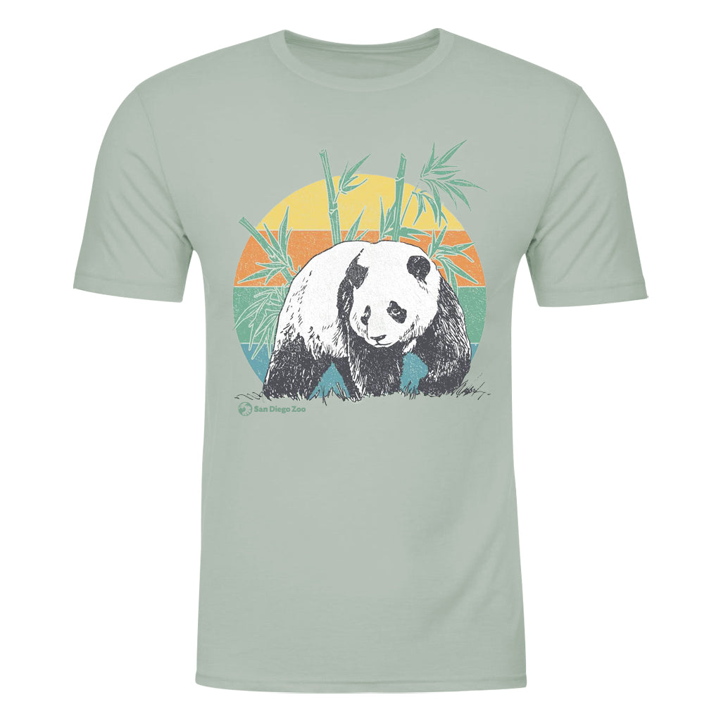 SUNSET WALKING PANDA SAGE GREEN MENS UNISEX CREW NECK ECO TEE