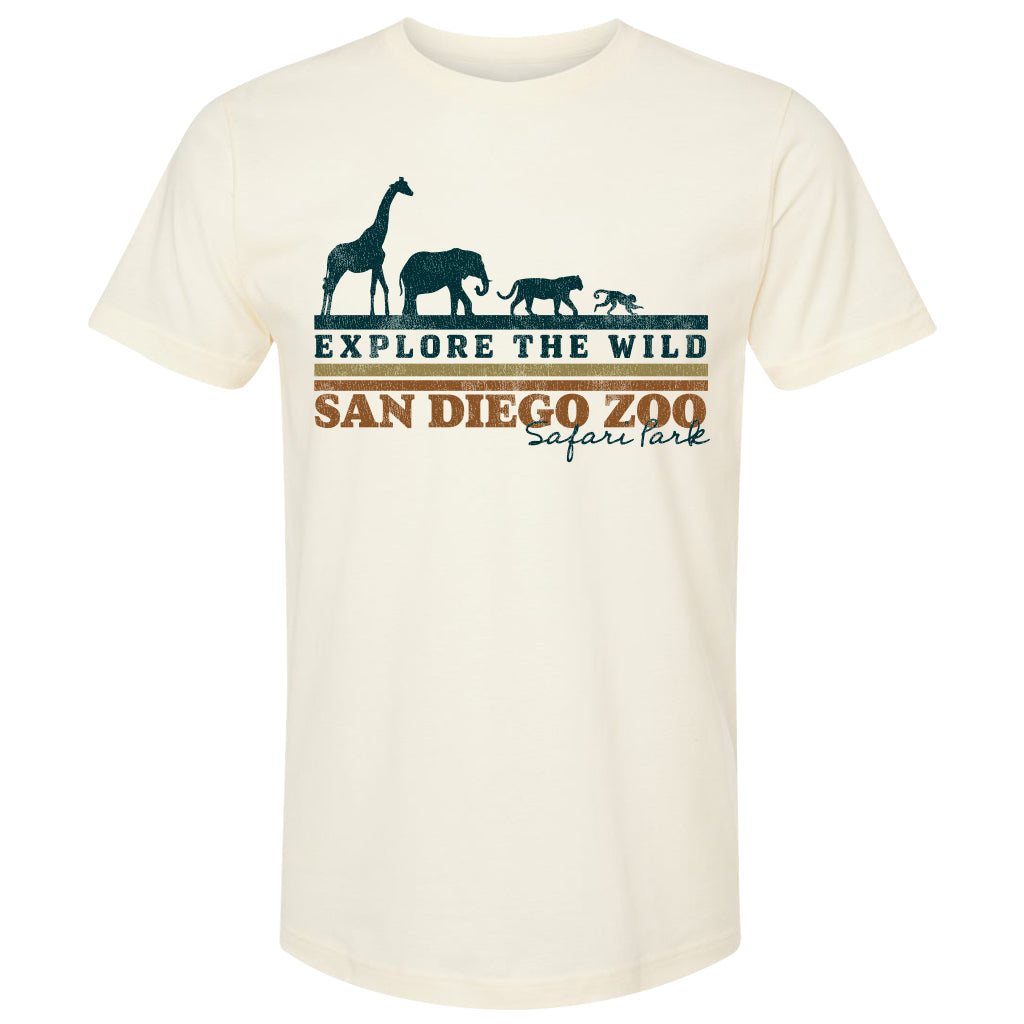 EXPLORE THE WILD ADULT MENS UNISEX CREW NECK CREAM NATURAL TEE TSHIRT