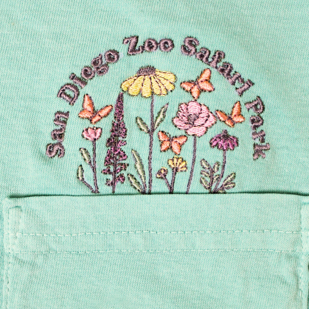 Floral Butterfly Embroidered Pocket Tee