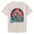 Koala Good Vibes design on a beige oatmeal-colored t-shirt with San Diego Zoo graphic featuring koalas and a sunset design.