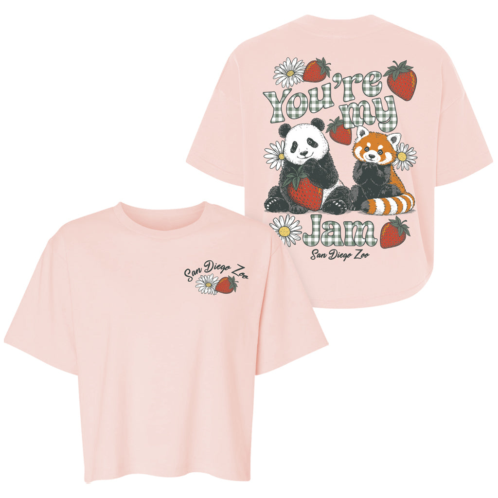 You're My Jam Panda Red Panda Strawberry Daisy blush pink boxy ladies tee San Diego Zoo