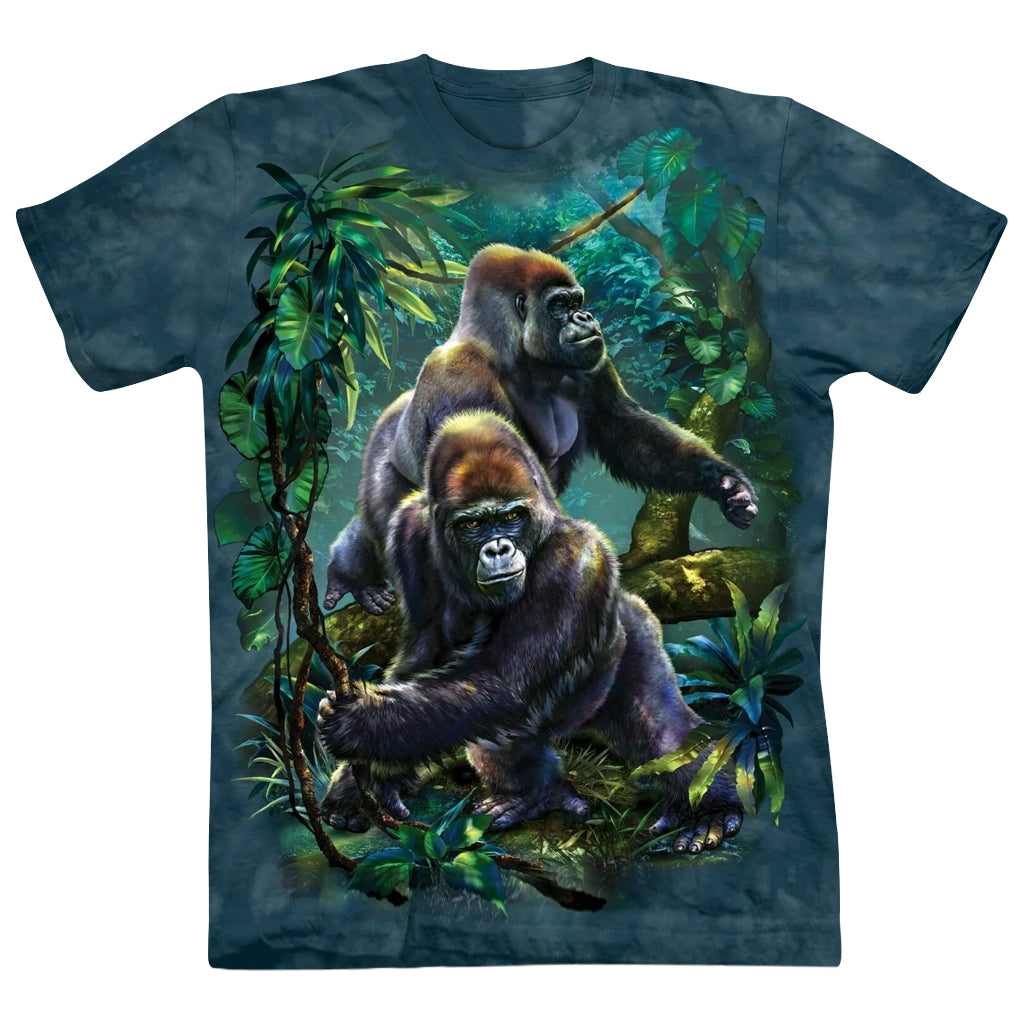 Gorilla Jungle Tie-Dyed Tee Demin Blue Men's Unisex Crew Neck T-Shirt