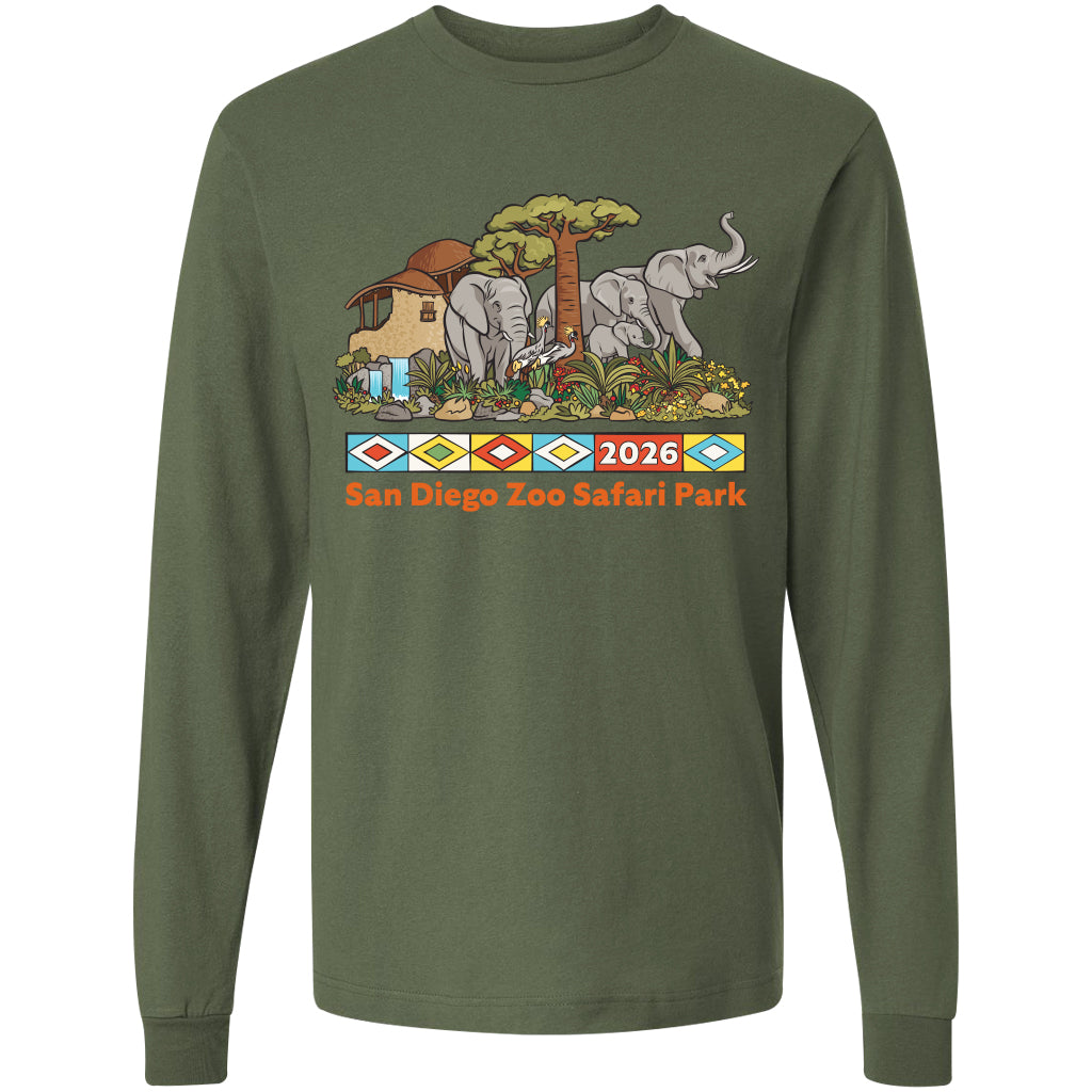 GREEN LONG SLEEVED TEE WITH ROSE PARADE FLOAT DESIGN FOR 2026