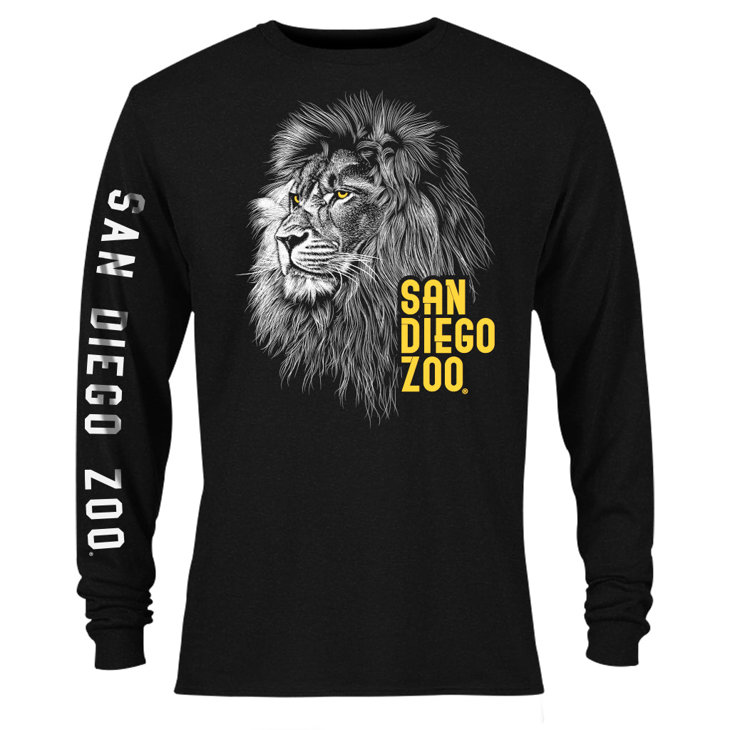 Black Adult Long Sleeve Lion Tee San Diego Zoo