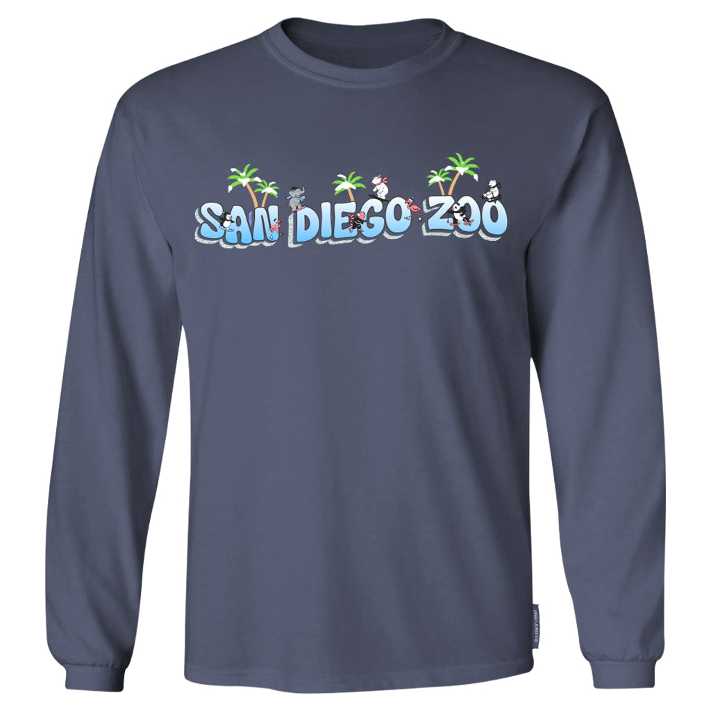 SAN DIEGO ZOO WINTER SPIRIT CREW LONG SLEEVE TEE MOONLIGHT BLUE UNISEX MENS