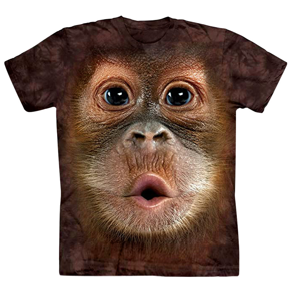 BROWN ORANGUNTAN T-SHIRT SHORT SLEEVE CREW NECK TIE DYE MONKEY ORANGUTAN LIPS