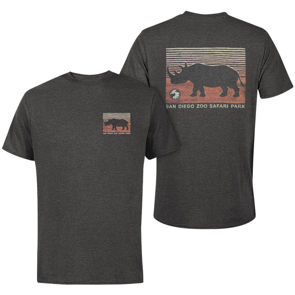 PACIFICA RHINO SUNSET CHARCOAL GRAY MENS UNISEX TEE T-SHIRT 