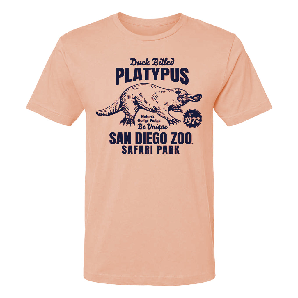 PEACH DUCK BILLED PLATYPUS BE UNIQUE SAFARI PARK CREW NECK ADULT UNISEX TEE T-SHIRT