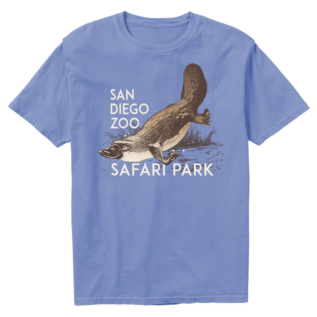 SAN DIEGO ZOO SAFARI PARK SWIMMING PLATYPUS TEE SHORT SLEEVED CREW NECK TRADEWIND BLUE