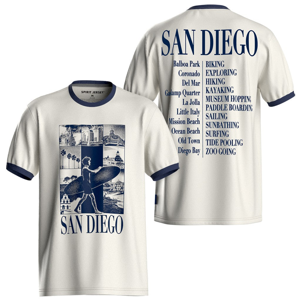 SAN DIEGO ACTIVITIES RINGER SPIRT CREW TEE MADE BY SPIRIT JERSEY 