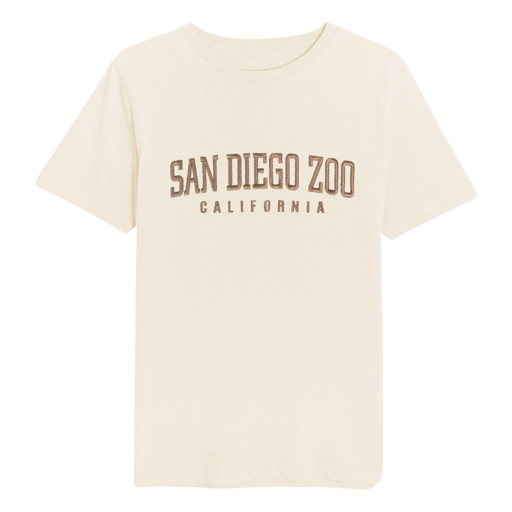 SAN DIEGO ZOO CALIFORNIA EMBROIDERED CREAM NATURAL CREW NECK TEE T-SHIRT