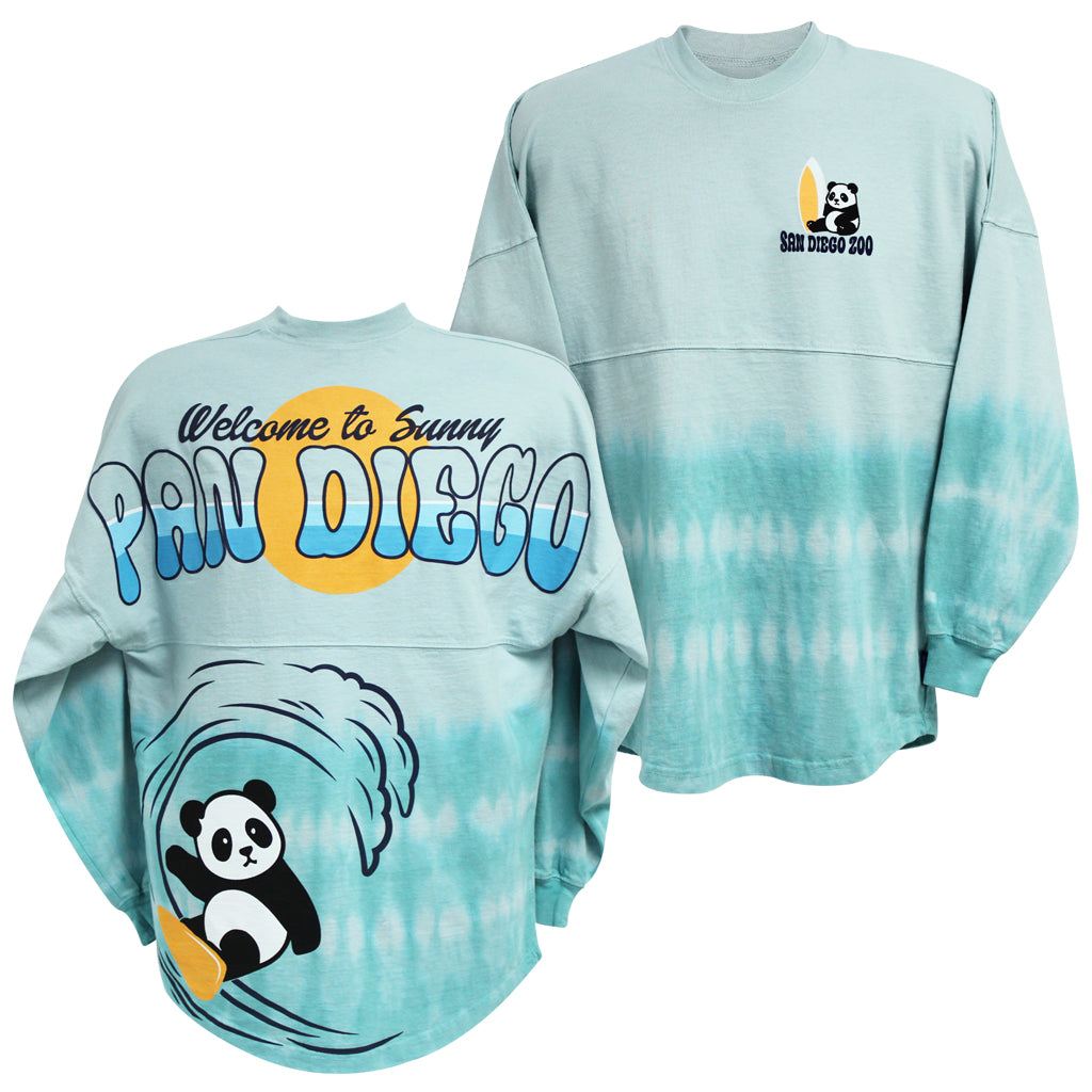 WELCOME TO SUNNY PAN DIEGO SURFING PANDA SPIRIT JERSEY WATER LINE BLUE TIE DYE